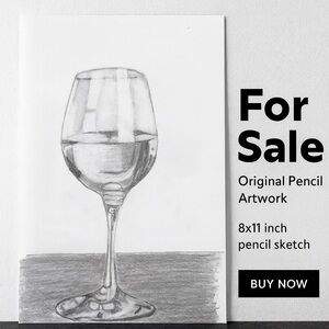 Original Pencil Artwork of Wine Glass